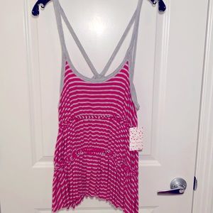 Free People Striped Tank Top, pink, gray, size small. NWT, new.